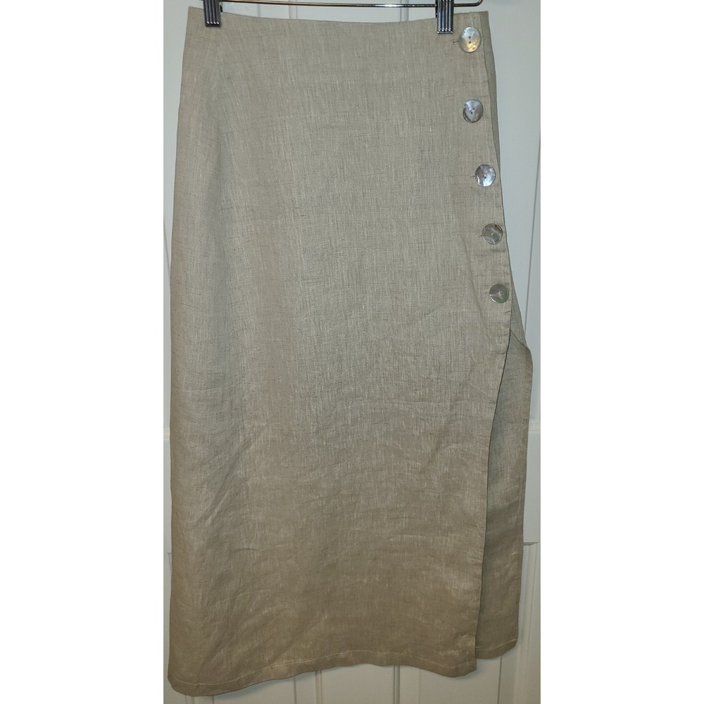 100% Linen Lulu Skirt High slit Mother‎ of Pearl Buttons Lagenlook Minimalist XS